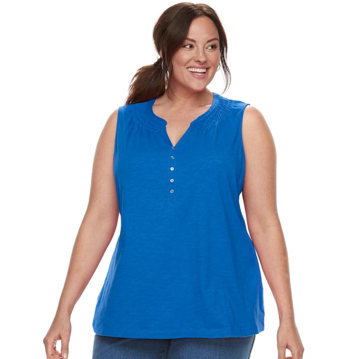 Plus Size Croft & Barrow&reg; Henley Tank, Women's, Size: 2xl, Med Blue