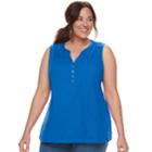 Plus Size Croft & Barrow&reg; Henley Tank, Women's, Size: 2xl, Med Blue