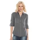 Women's Rock & Republic&reg; Roll-tab Twill Shirt, Size: Large, Med Grey