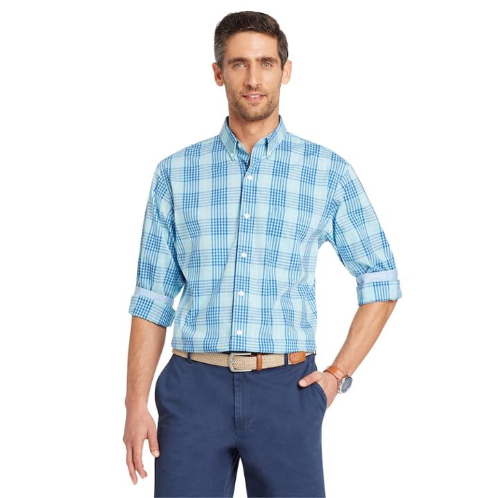 Men's Izod Classic-fit Essential Plaid Woven Button-down Shirt, Size: Medium, Turquoise/blue (turq/aqua)
