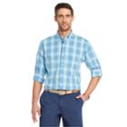 Men's Izod Classic-fit Essential Plaid Woven Button-down Shirt, Size: Medium, Turquoise/blue (turq/aqua)