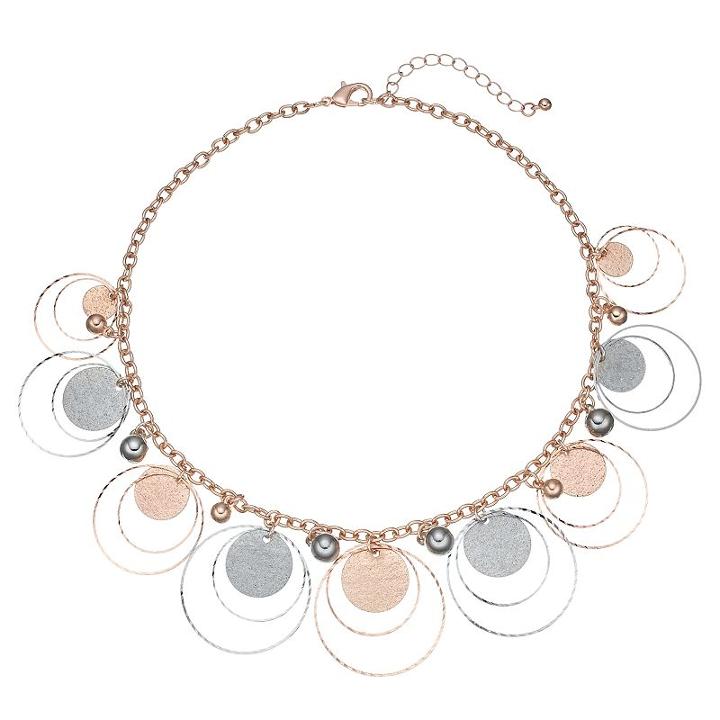 Two Tone Textured Disc Statement Necklace, Women's, Multicolor