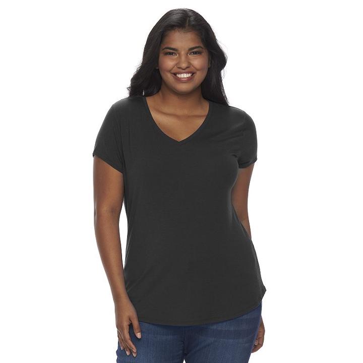 Juniors' Plus Size So&reg; Short Sleeve V-neck Tee, Girl's, Size: 2xl, Black