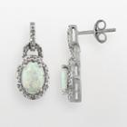 Sterling Silver Lab-created Opal And Diamond Accent Frame Drop Earrings, Women's, White