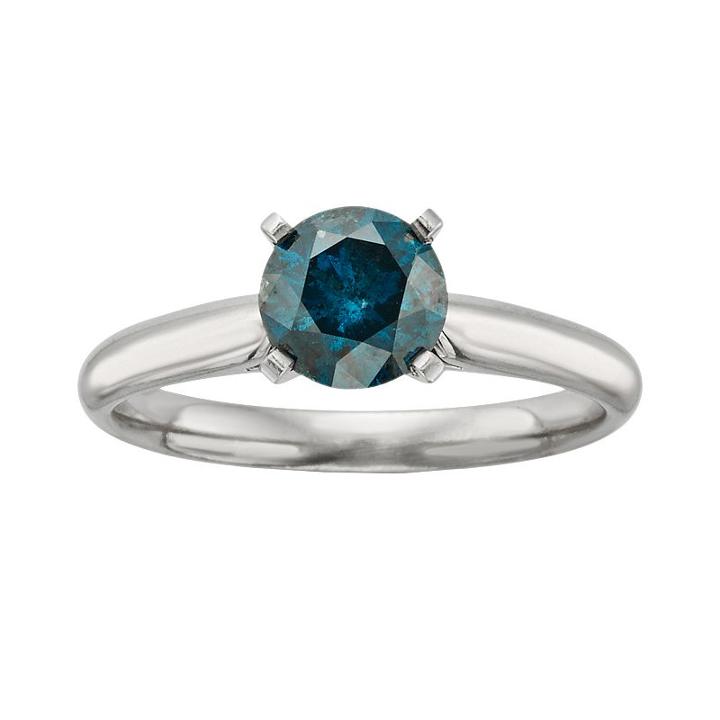 14k White Gold 1-ct. T.w. Round-cut Igl Certified Blue Diamond Solitaire Ring, Women's, Size: 8.50