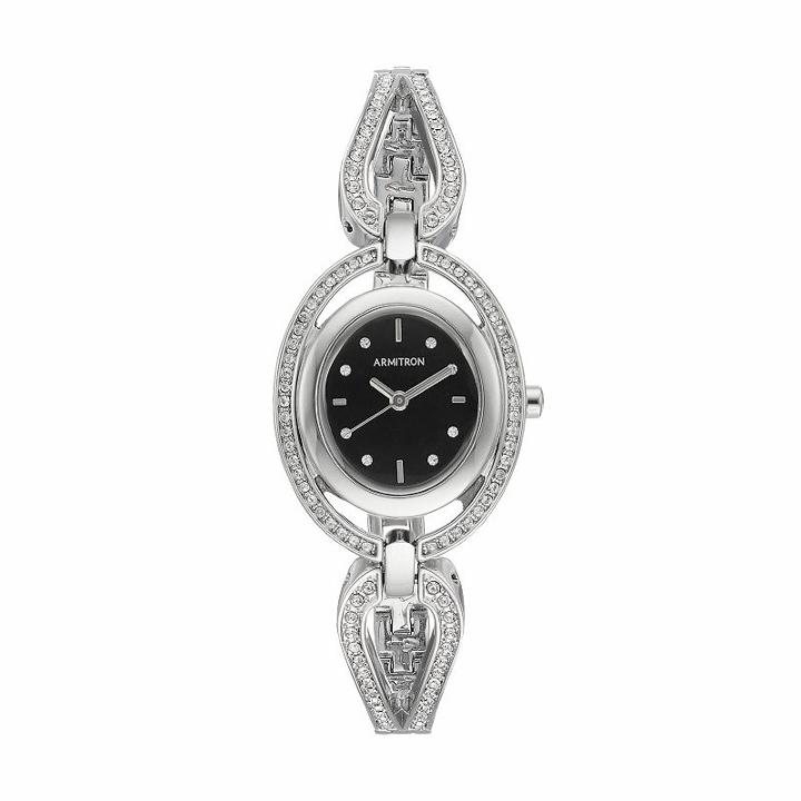 Armitron Women's Crystal Half Bangle Watch - 75/5473bksv, Grey