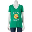Juniors' Freeze Kiss Me I'm Irish Emoji Graphic Tee, Girl's, Size: Small, Green