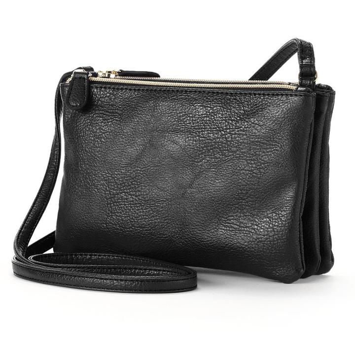Apt. 9&reg; Triple Zipper Crossbody Bag, Women's, Black