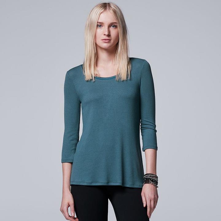 Women's Simply Vera Vera Wang Ribbed Crewneck Tee, Size: Large, Blue