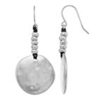 Silver Tone Hammered Disc And Bead Drop Earrings, Women's
