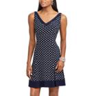 Petite Chaps Polka-dot Fit & Flare Dress, Women's, Size: S Petite, Blue (navy)