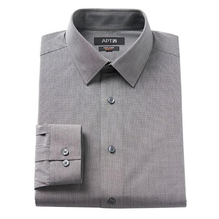 Men's Apt. 9&reg; Slim-fit Dobby Textured Easy-care Dress Shirts, Size: 16.5-34/35, Silver