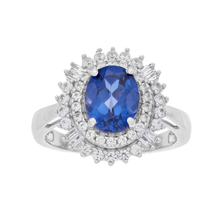 Simply Vera Vera Wang Lab-created Blue & White Sapphire Oval Halo Ring, Women's, Size: 7