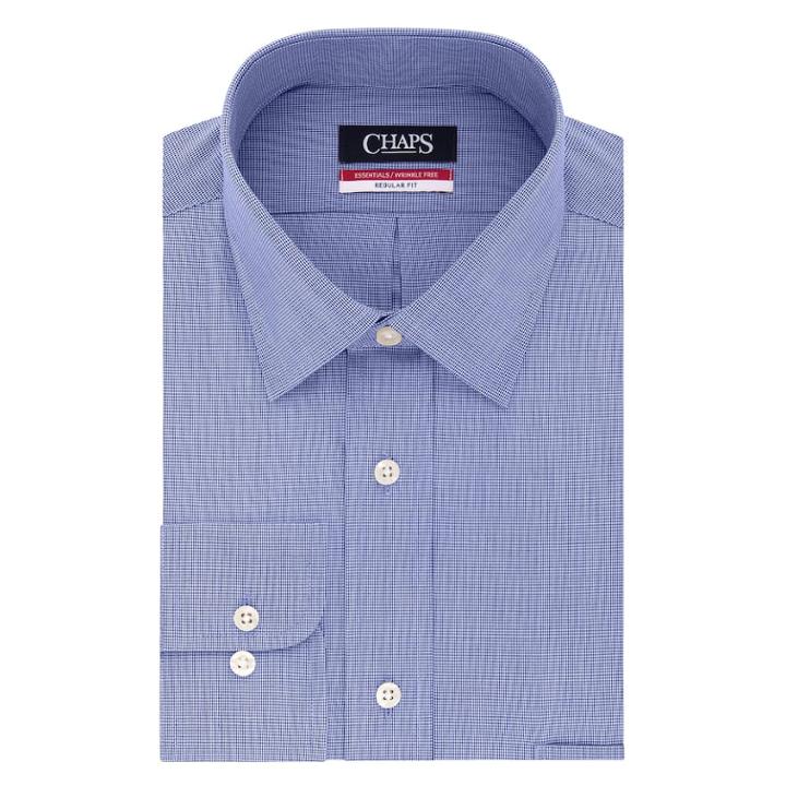 Men's Chaps Regular-fit Wrinkle-free Stretch Collar Dress Shirt, Size: L-34/35, Med Blue