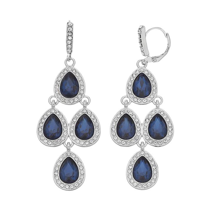 Simulated Crystal Halo Teardrop Kite Earrings, Women's, Navy