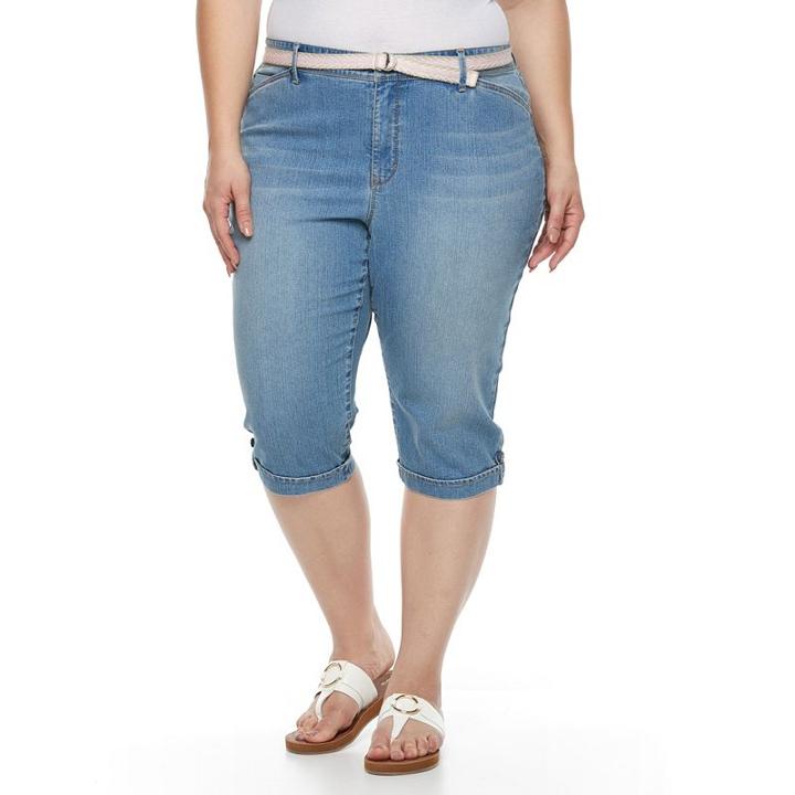 Plus Size Gloria Vanderbilt Lillian Cuffed Skimmer Capris, Women's, Size: 24 W, Med Blue