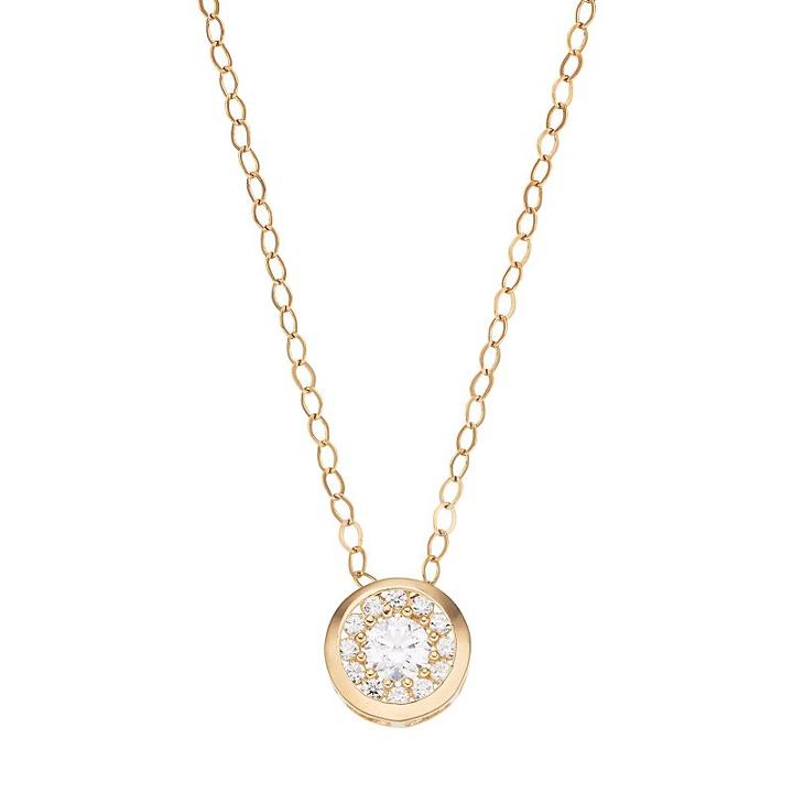 Gold 'n' Ice 10k Gold Cubic Zirconia Halo Pendant Necklace, Women's, White