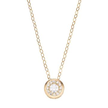 Gold 'n' Ice 10k Gold Cubic Zirconia Halo Pendant Necklace, Women's, White