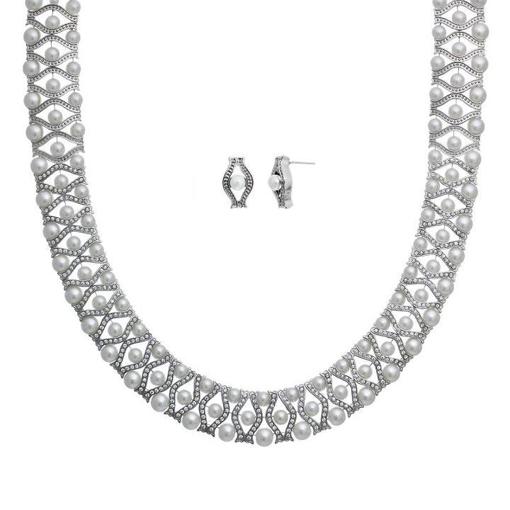 Crystal Allure Necklace And Stud Earring Set, Women's, Size: 20, White