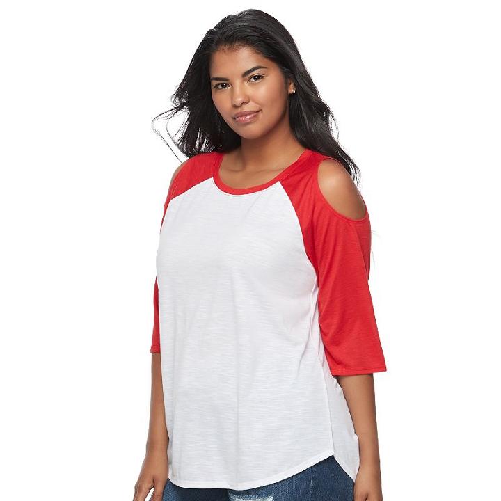 Juniors' Plus Size So&reg; Print Cold-shoulder Tee, Teens, Size: 2xl, White