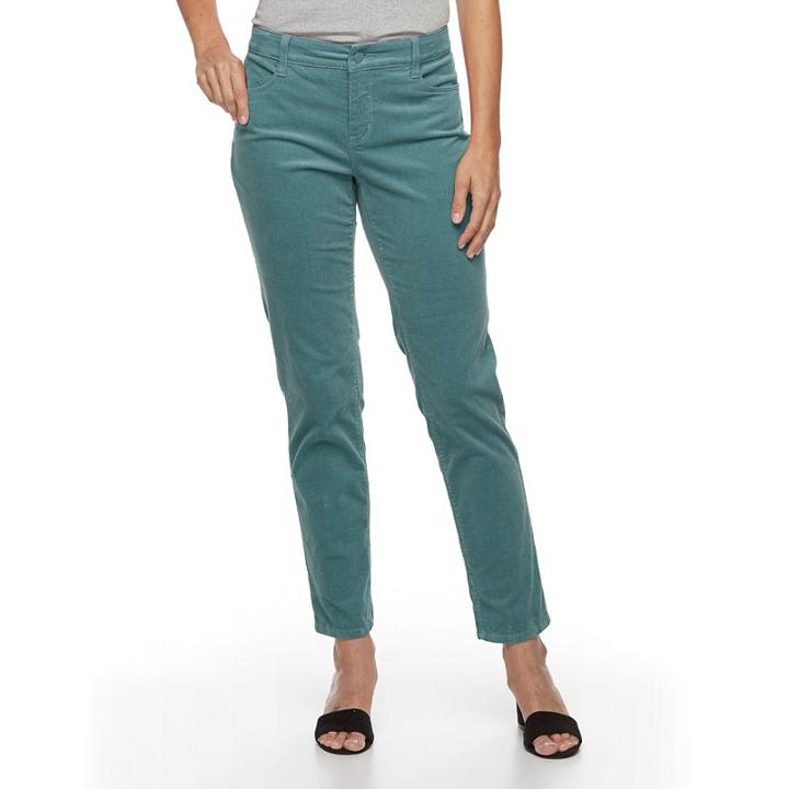 Petite Croft & Barrow&reg; Tummy-slimming Straight-leg Corduroy Pants, Women's, Size: 14 T/l, Dark Blue