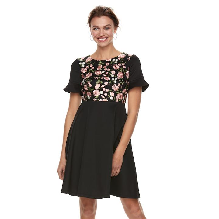 Petite Chaya Embroidered Bell Short Sleeve Dress, Women's, Size: 4 Petite, Oxford