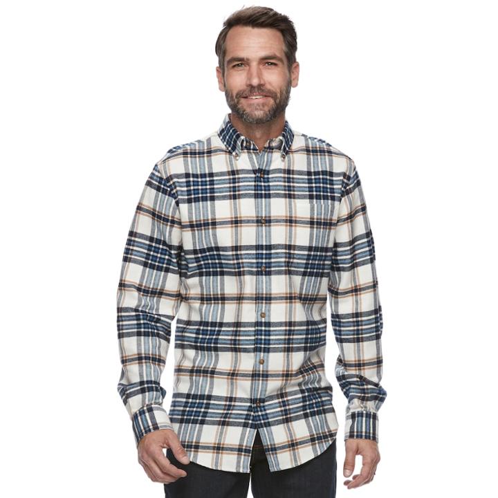Big & Tall Croft & Barrow&reg; True Comfort Plaid Classic-fit Flannel Button-down Shirt, Men's, Size: Xxl, White Oth