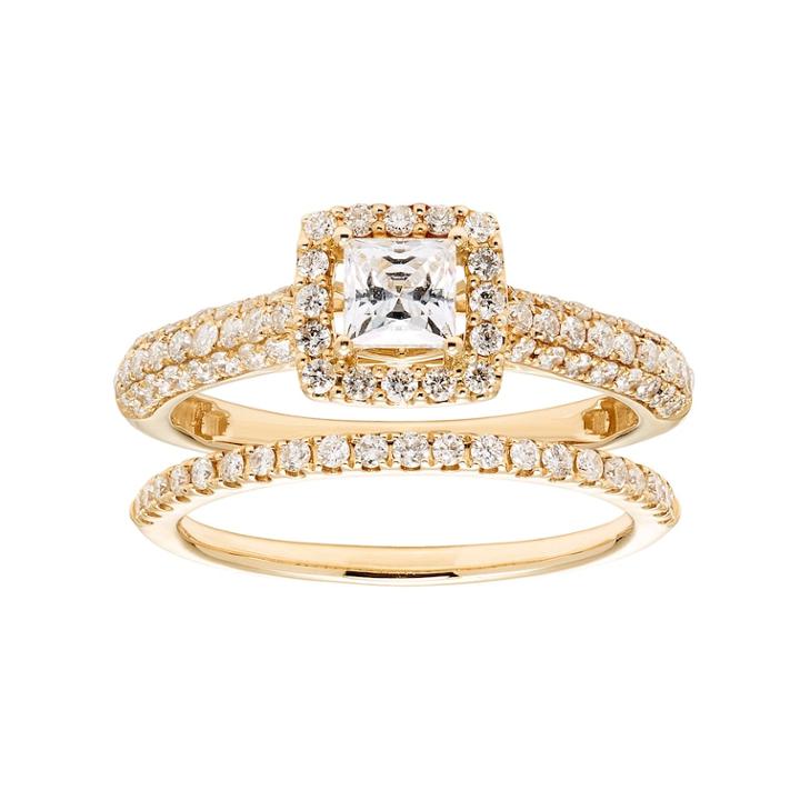 14k Gold 1 Carat T.w. Igl Certified Diamond Square Halo Engagement Ring Set, Women's, Size: 9, White