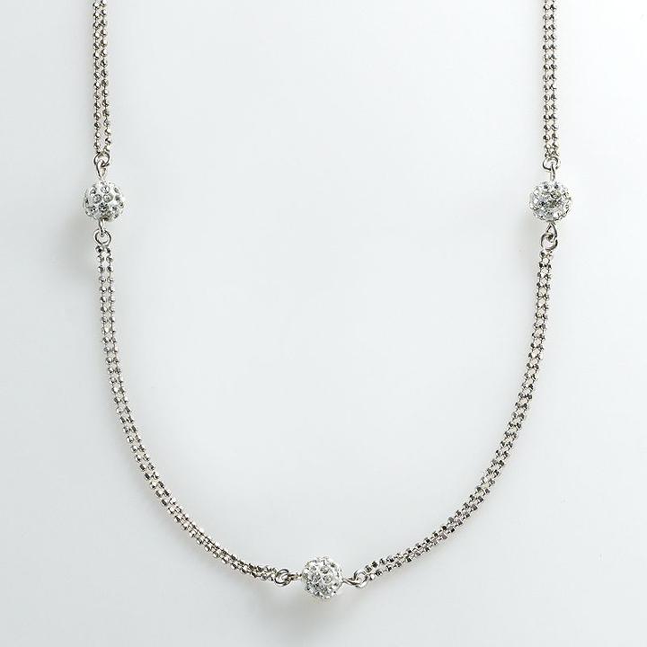 Sterling Silver Crystal Ball Multistrand Station Necklace, Women's, Size: 18, Grey
