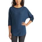 Petite Chaps Lace-trim Boatneck Tee, Women's, Size: L Petite, Blue