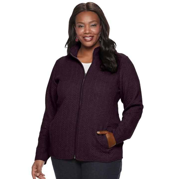 Plus Size Croft & Barrow&reg; Quilted Knit Jacket, Women's, Size: 3xl, Drk Purple
