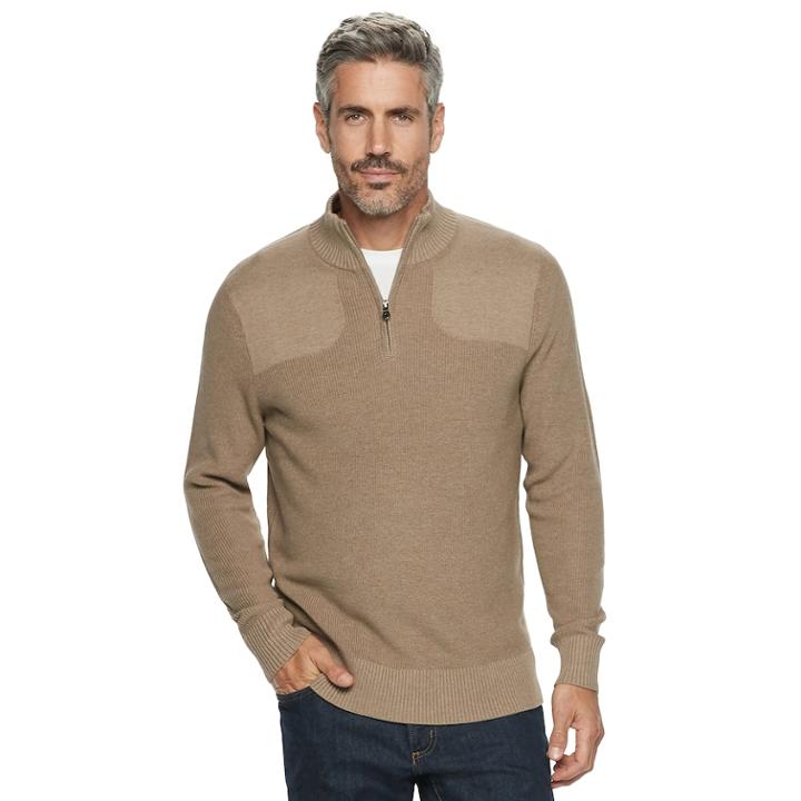 Men's Croft & Barrow&reg; Classic-fit 9gg Quarter-zip Sweater, Size: Large, Lt Brown