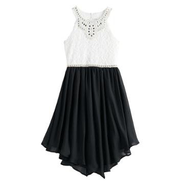 Girls 7-16 Love, Jayne Sleeveless Embellished Neck Halter Dress, Size: 14, Black