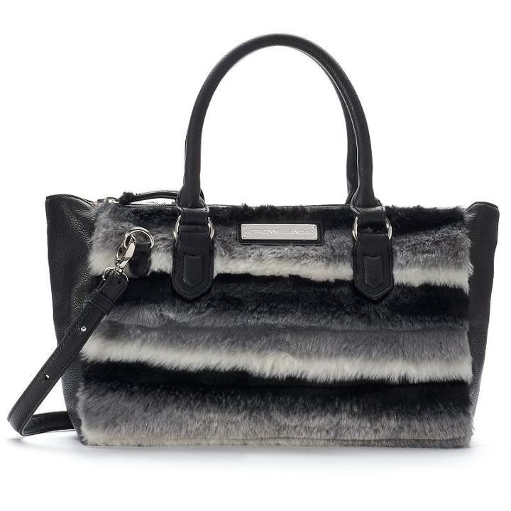 Adrienne Landau Striped Faux-fur Bowery Convertible Tote, Women's, Black