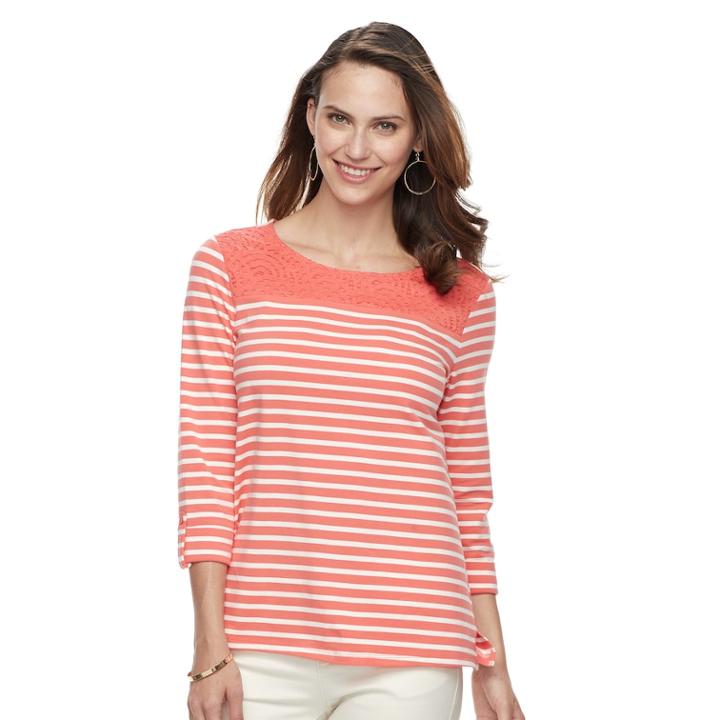 Women's Croft & Barrow&reg; Lace Yoke Popover Top, Size: Small, Lt Orange