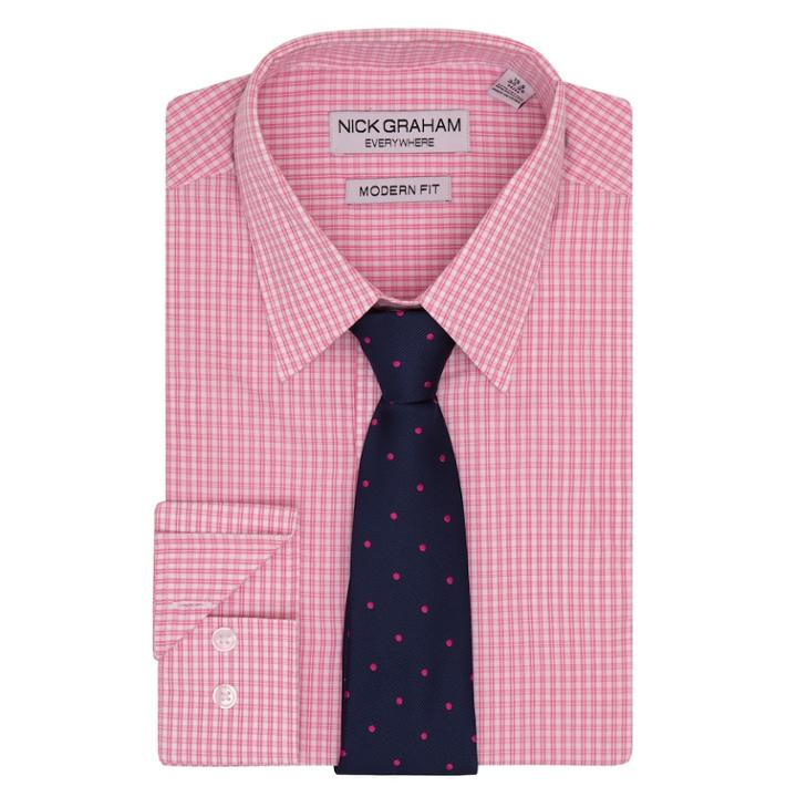 Men's Nick Graham Everywhere Modern-fit Dress Shirt And Tie Boxed Set, Size: L-34/35, Pink