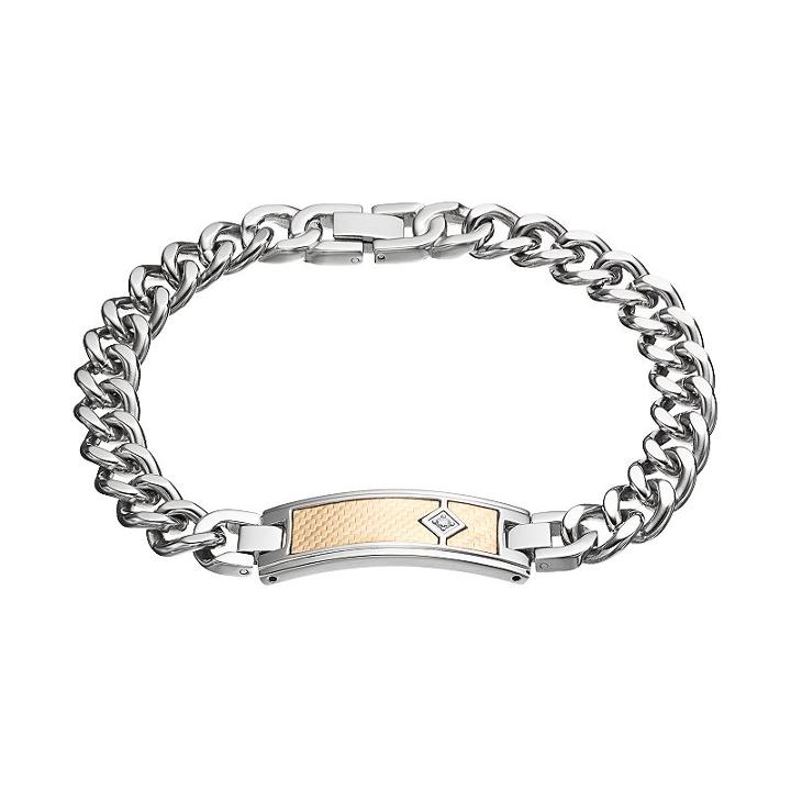 Men's Two Tone Stainless Steel Diamond Accent Id Bracelet, Size: 8.5, White