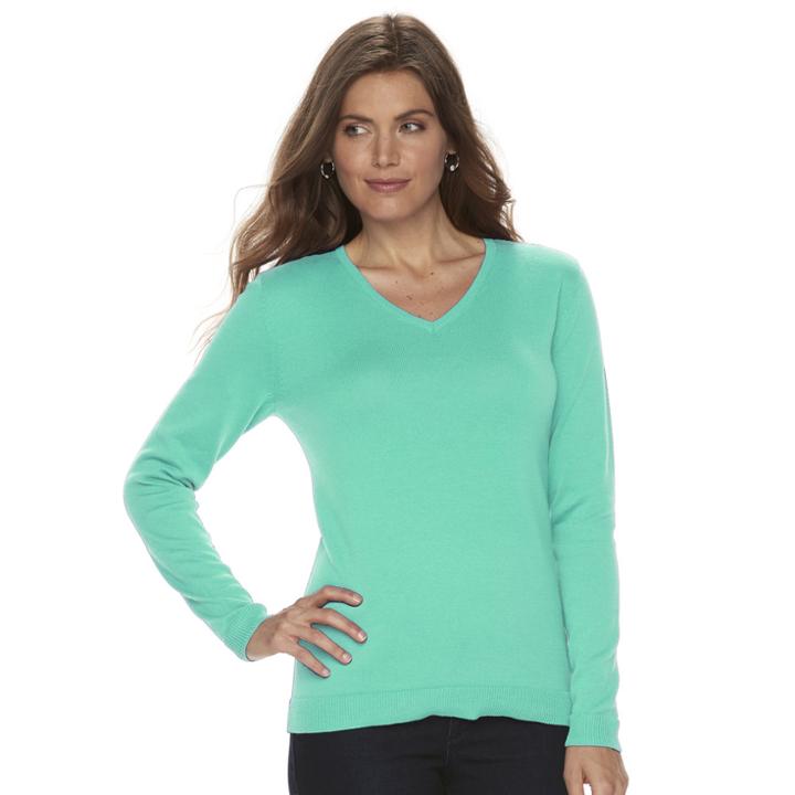 Petite Croft & Barrow&reg; V-neck Sweater, Women's, Size: M Petite, Turquoise/blue (turq/aqua)
