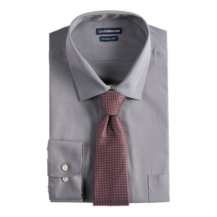 Men's Croft & Barrow&reg; Classic-fit Striped Dress Shirt And Patterned Tie, Size: Xl-36/37, Med Grey