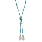 Simulated Turquoise Long Knotted Tassel Necklace, Women's, Turq/aqua