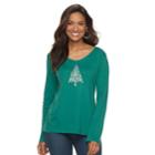 Women's Croft & Barrow&reg; Christmas V-neck Tee, Size: Large, Green