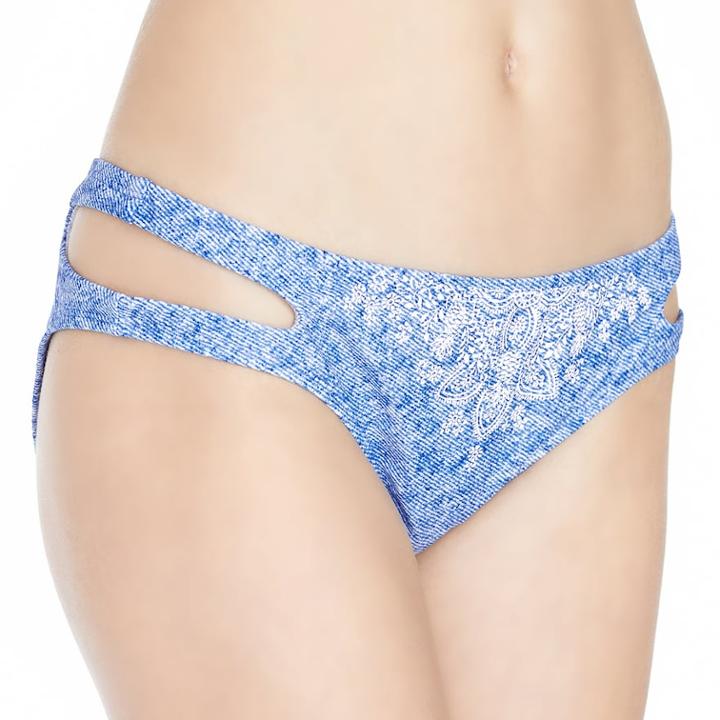 Mix And Match Floral Cutout Scoop Bikini Bottoms, Teens, Size: Xl, Blue