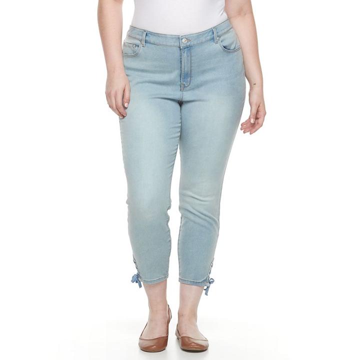 Plus Size Gloria Vanderbilt Alexandra Lace-up Skinny Ankle Jeans, Women's, Size: 24 W, Light Blue