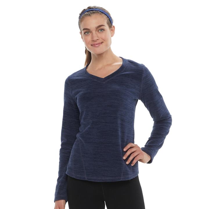 Petite Tek Gear&reg; Microfleece V-neck Tee, Women's, Size: L Petite, Dark Blue