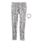 Girls 4-14 Dog & Cat Print Fleece-lined Seamless Leggings With Choker Necklace, Size: S-m, Grey