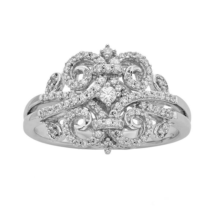 Simply Vera Vera Wang Sterling Silver 1/3-ct. T.w. Diamond Scrollwork Ring, Women's, Size: 7, White