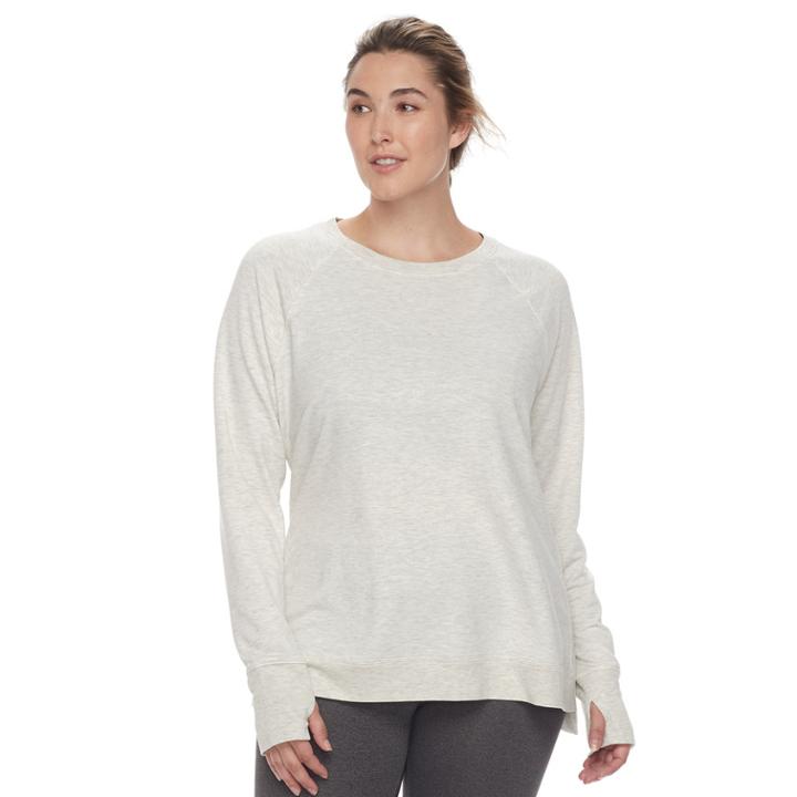 Plus Size Tek Gear&reg; Long Sleeve Side Slit Crew Top, Women's, Size: 1xl, Light Grey