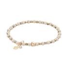 Tfs Jewelry 14k Gold Over Silver Cream Jade Bead Stretch Bracelet, Women's, Size: 7, White