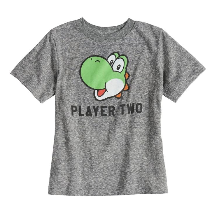 Boys & Girls 4-7x Dad & Me Player Two Yoshi Graphic Tee, Size: 7x, Grey