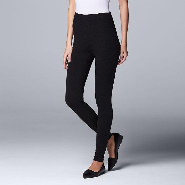 Simply Vera Vera Wang High Waist Cotton Leggings, Size: Medium, Black